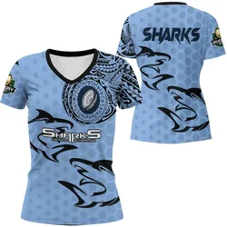 Vibe Hoodie Clothing - Cronulla Sutherland Sharks Polynesian Tattoo Style V-neck T Shirt