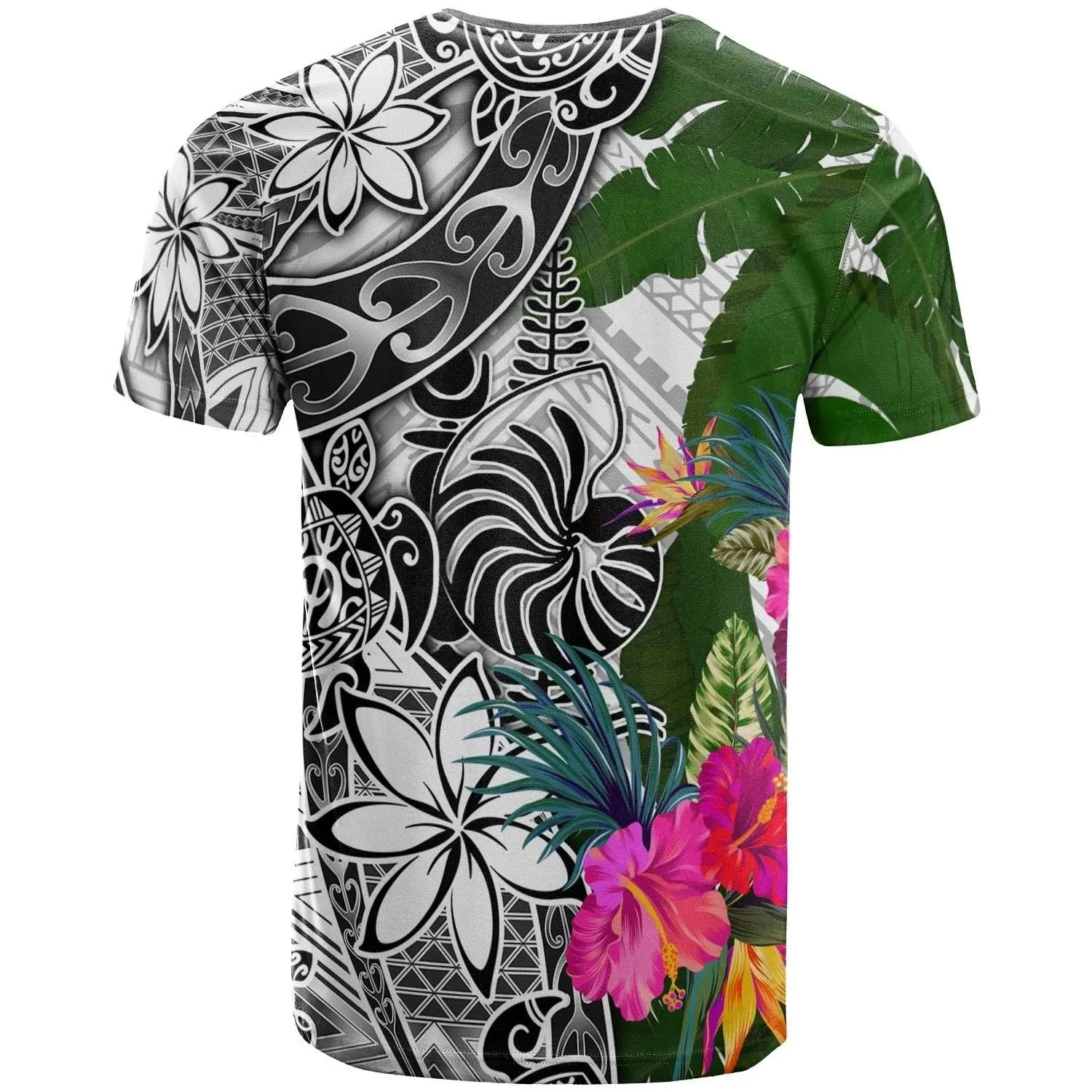 New Caledonia T-Shirt White - Turtle Plumeria Banana Leaf - BN11