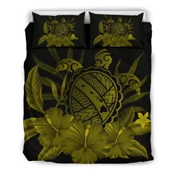 FamilyGater Bedding Set - Cover and Pillow Cases Hawaiian Map Turtle Hibiscus Polynesian - Yellow - AH J4