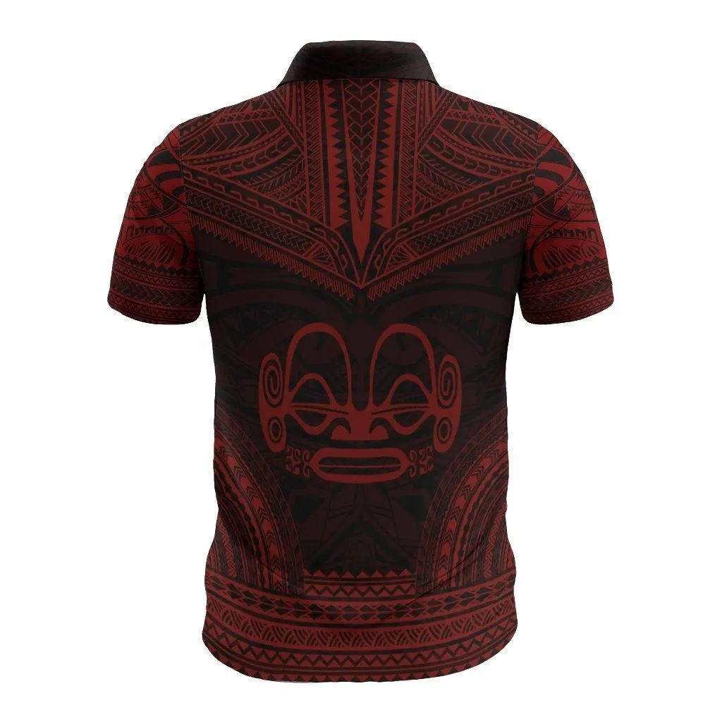 Marquesas Islands Polo Shirt - Marquesas Islands Tiki Face Polynesian Chief Tattoo Red Version