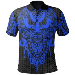 Polynesian Polo Shirt - Tattoo Tiki Mask Blue - BN12