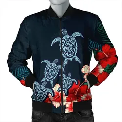 Hawaiian Hibiscus And Turtle Polynesian Bomber Jacket - AH