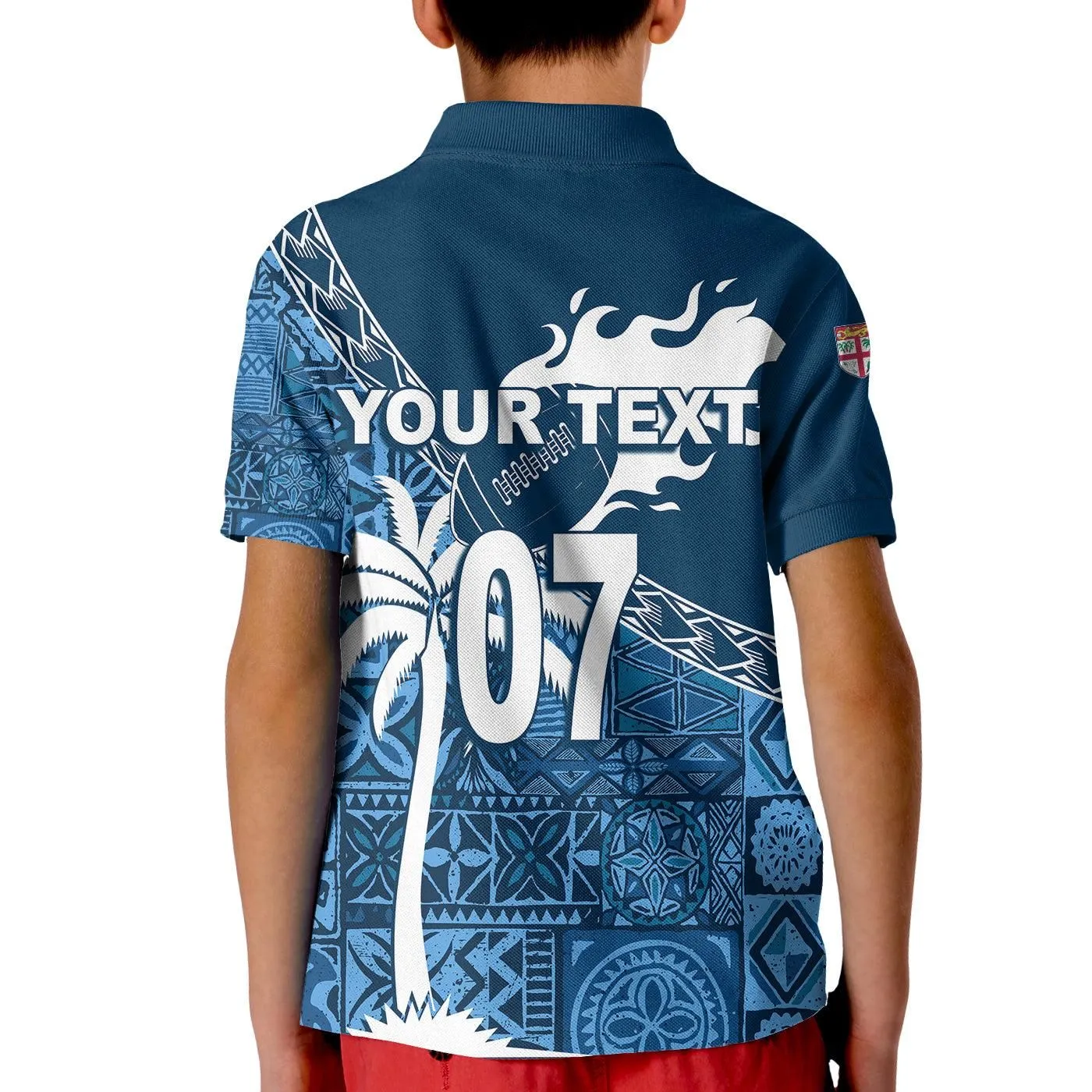 (Custom Personalize) Tapa Pattern with Palm Tree Fiji Rugby Polo Shirt KID LT7