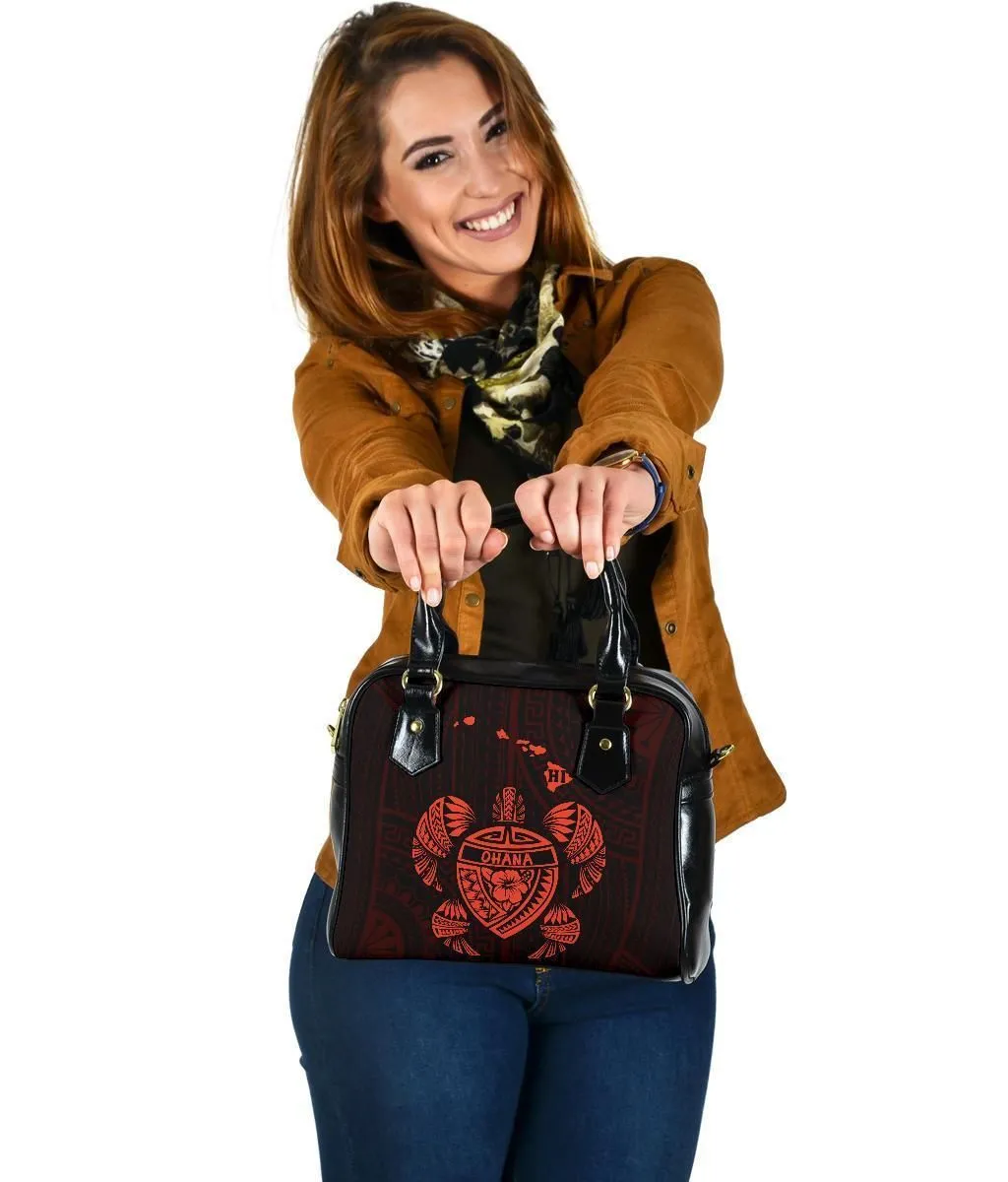 Hawaii Kakau Polynesian Ohana Turtle Map Shoulder Handbag - Orange