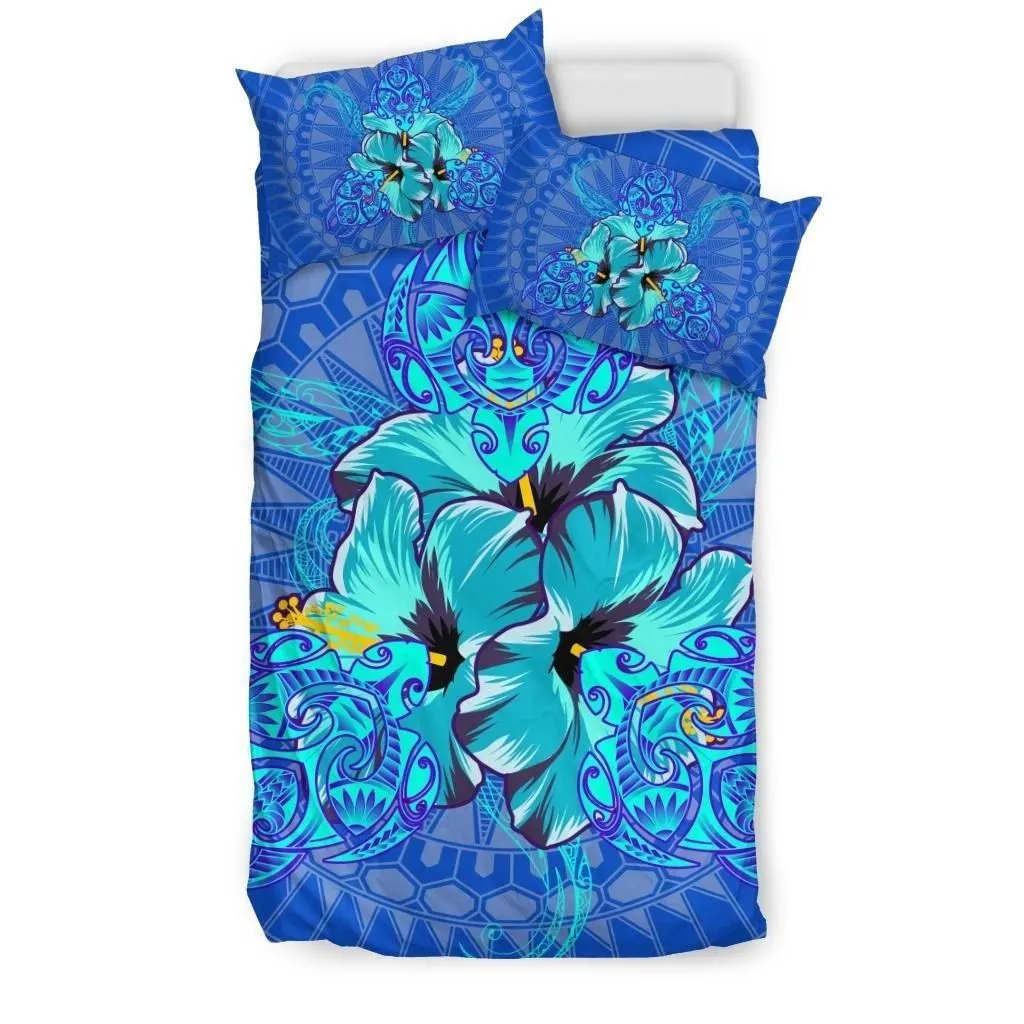 Alohawaii Home Set - Hawaiian Turtle Hibiscus Polynesian Bedding Set - Blue - Nali Style - AH - J2