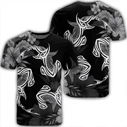 Hawaiian Hammerhead Shark Hibiscus White Polynesian T-Shirt - AH