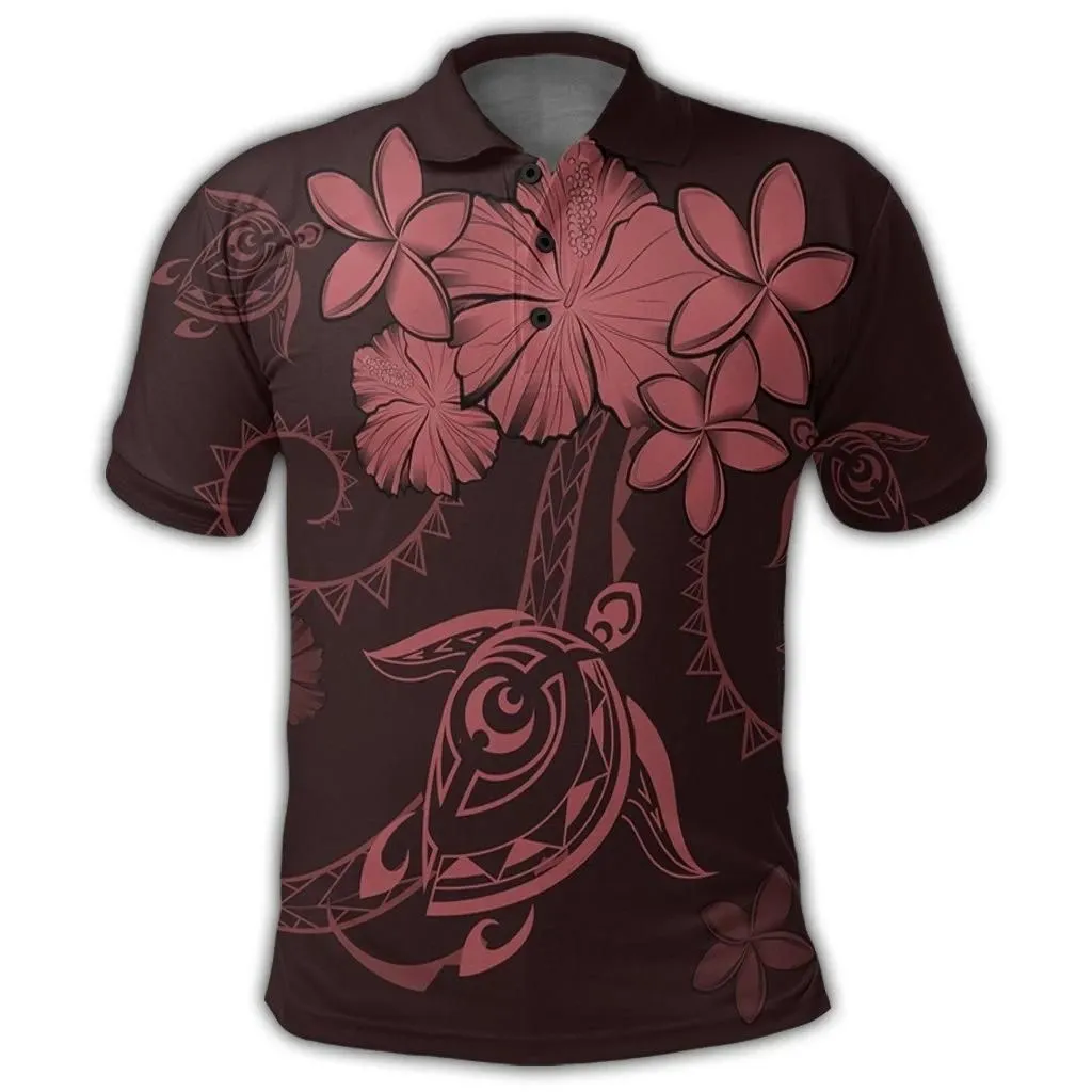 Alohawaii Shirt - Hawaiian Turtles Hibiscus Plumeria Polynesian Polo Shirt - Pink - AH - J4R
