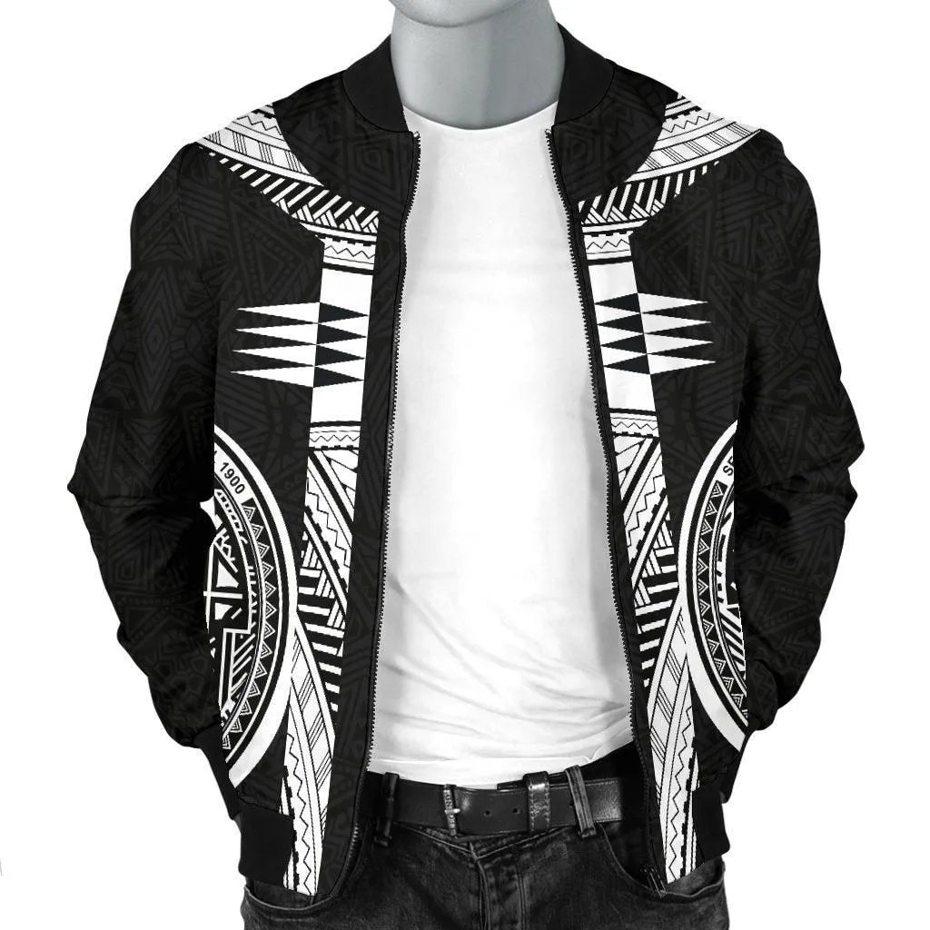 American Samoa Polynesian Men Bomber Jacket - Black Armor Tattoo
