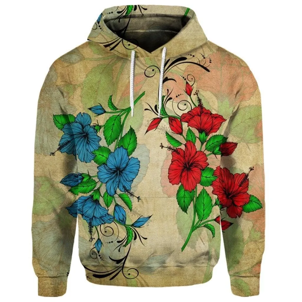 (Personalised) Hawaiian Blue And Red Hibiscus Polynesian Hoodie