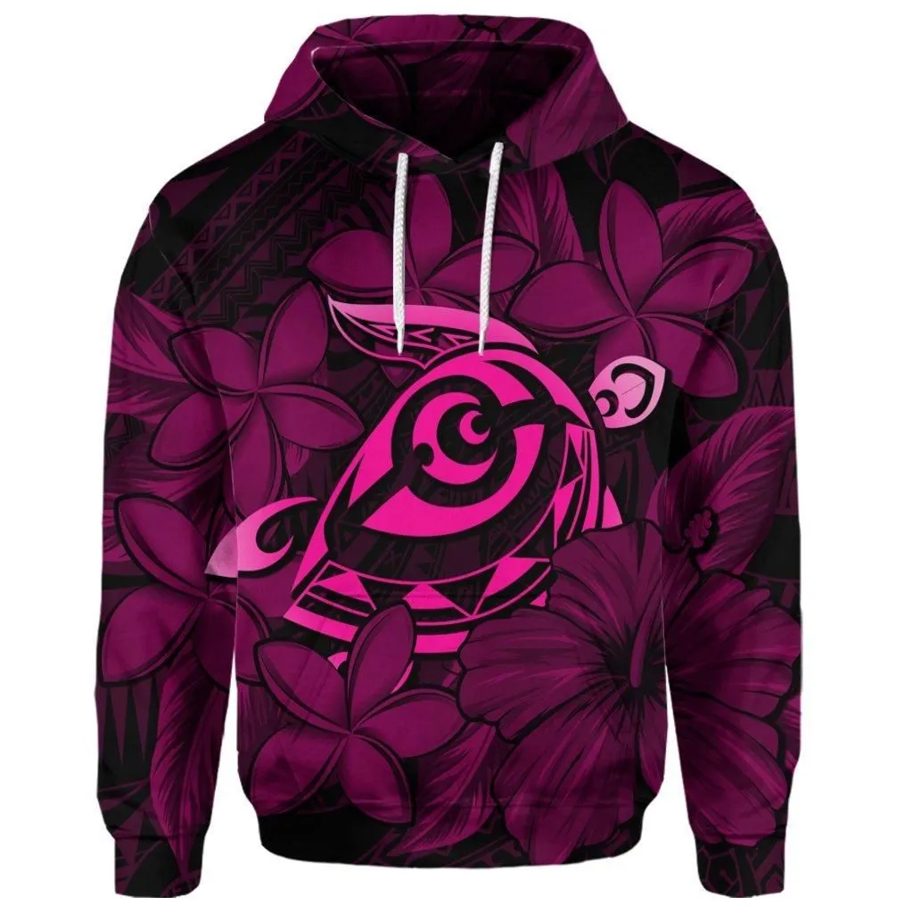 (Personalised) Hawaiian Turtle Hibiscus Plumeria Kanaka Polynesian Hoodie Pink - Soft Style - AH