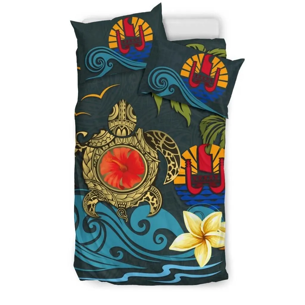 FamilyGater Bedding Set - Cover and Pillow Cases Tahiti - Coat Of Arm Turtle Hibiscus A24