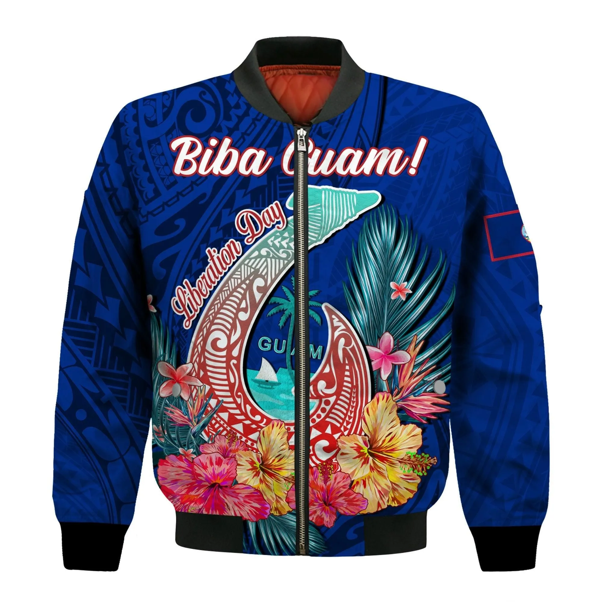 Guam Liberation Day Bomber Jacket Polynesian Fish Hook Happy 78th Anniversary LT14