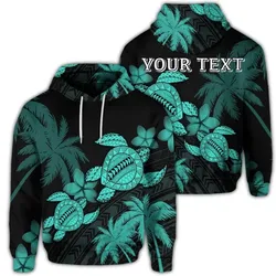 Alohawaii Hoodie - (Personalised) Hawaii Turtle Plumeria Coconut Tree Polynesian Hoodie - Turquoise - AH - J4R