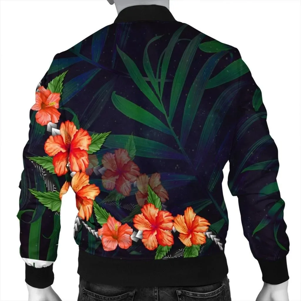 Alohawaii Jacket - Hawaiian Hibiscus Palm Tree Background Polynesian Bomber Jacket - AH - JR