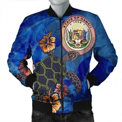Hawaii Seal Of Hawaii Hibiscus Ocean Turtle Polynesian Bomber Jacket
