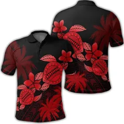 Hawaii Turtle Plumeria Coconut Tree Polynesian Polo Shirt - Red