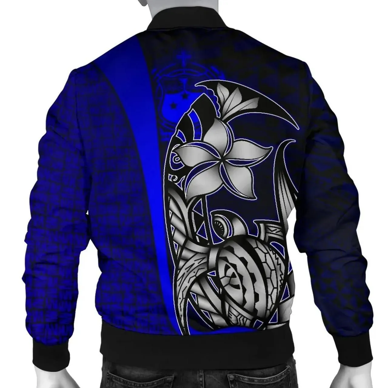 Samoa Polynesian Bomber Jackets Blue - Turtle With Hook