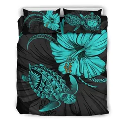 FamilyGater Bedding Set - Cover and Pillow Cases Samoa Turtle Acacia Hibiscus Poly J9