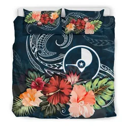 Yap Bedding Set Yap Hibiscus Polynesian Wave Coat Of Arms Duvet Cover TH5
