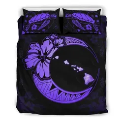 FamilyGater Home Set - Hawaiian Map Hibiscus Turtle Polynesian Moon Bedding Set Violet - AH - J1