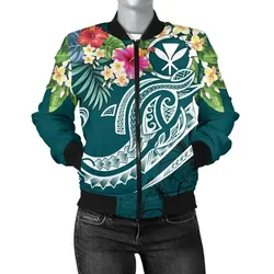 Polynesian Kanaka Maoli Women's Bomber Jacket - Summer Plumeria - BN15