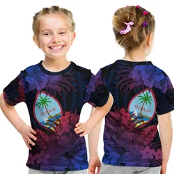 Guam Polynesian T Shirt KID Tropical Flowers - Gradient Vibes LT8