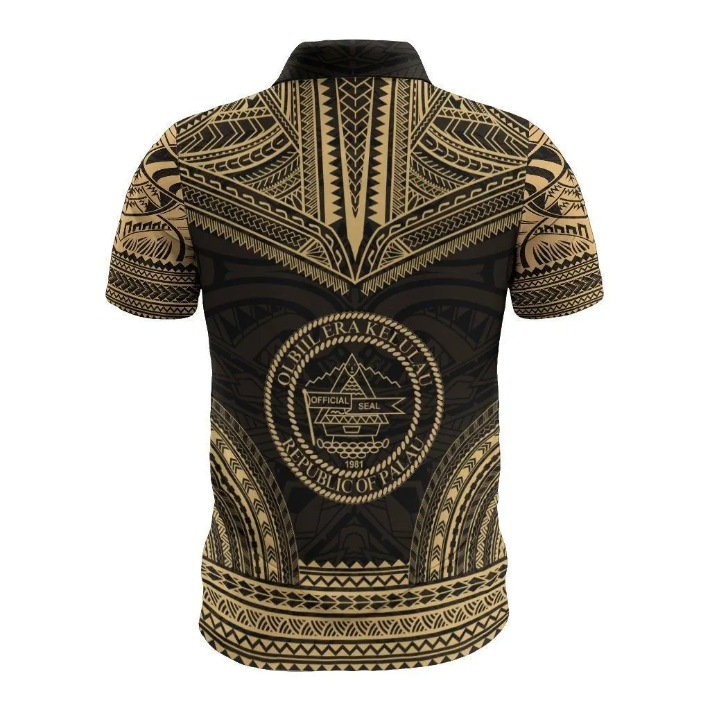 Palau Polo Shirt - Palau Seal Polynesian Chief Tattoo Gold Version
