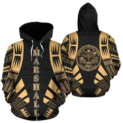 Marshall Islands All Over Zip-Up Hoodie - Gold Tattoo Style - Bn01