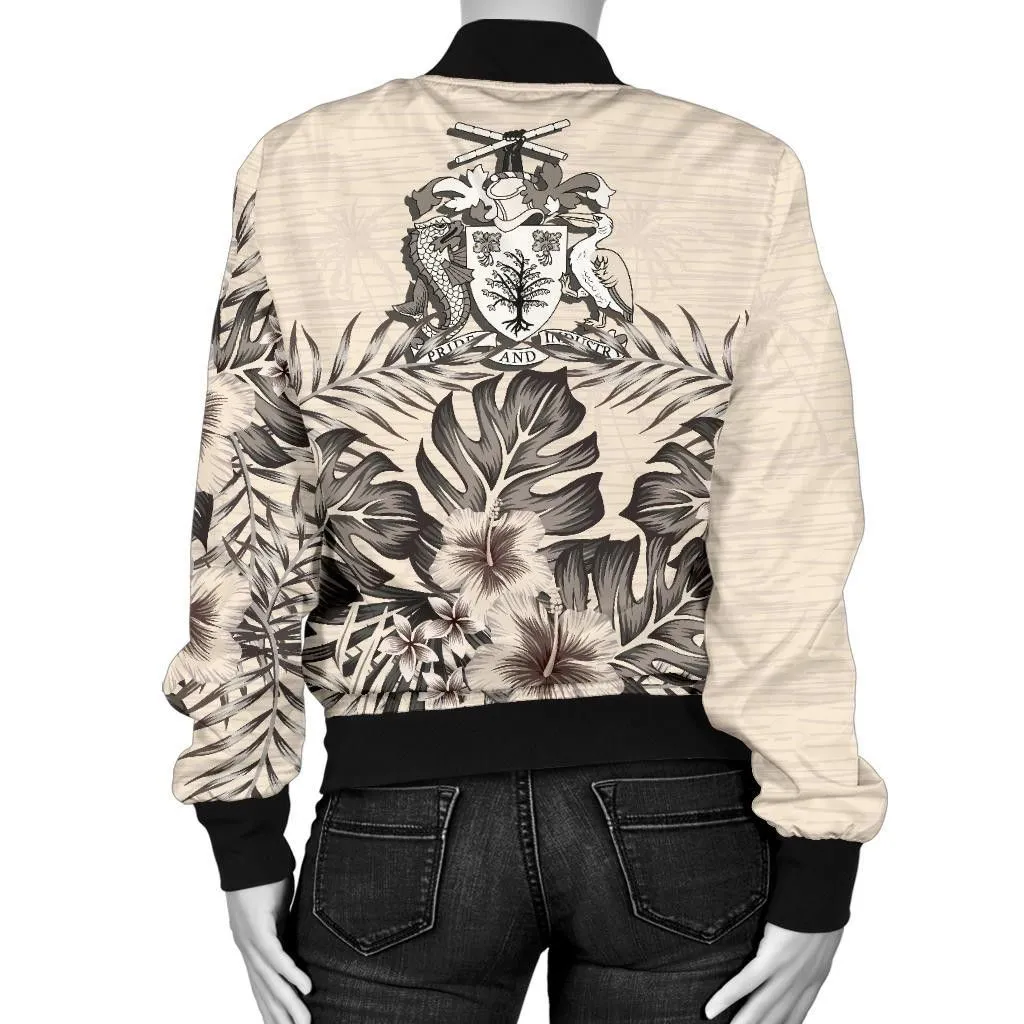 Barbados Women's Bomber Jacket - The Beige Hibiscus A7