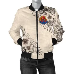 Tahiti Womens Bomber Jacket - The Beige Hibiscus