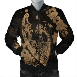 Alohawaii Jacket - Hawaiian Fish Hook Hibiscus Banzai Surfing Polynesian Bomber Jacket Gold - AH - J5R