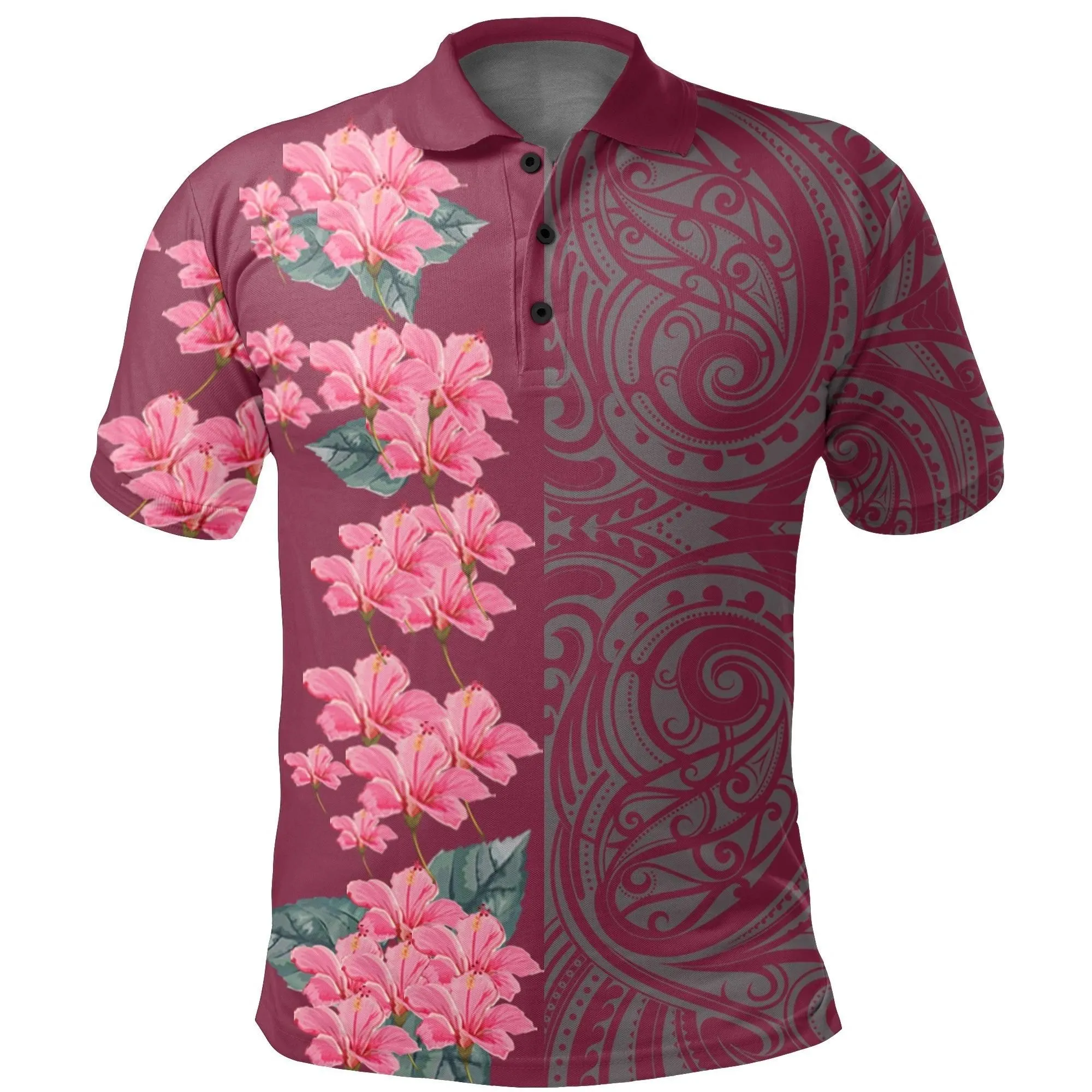 Hawaii Hibiscus Flower Polynesian - Hawaiian Polo Shirt - Curtis Style - Pink - AH - J2