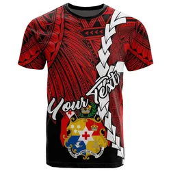 Tonga Polynesian Custom Personalised T shirt - Tribal Wave Tattoo Flag Color