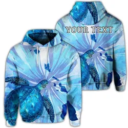 (Personalised) Hawaiian Map Hibiscus Flower Turtle Polynesian Hoodie Blue