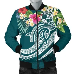 Tonga Polynesian Mens Bomber Jacket - Summer Plumeria (Turquoise)