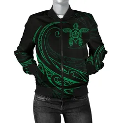 Alohawaii Jacket - Hawaii Turtle Polynesian Womens Bomber Jacket - Green - Frida Style - AH J9