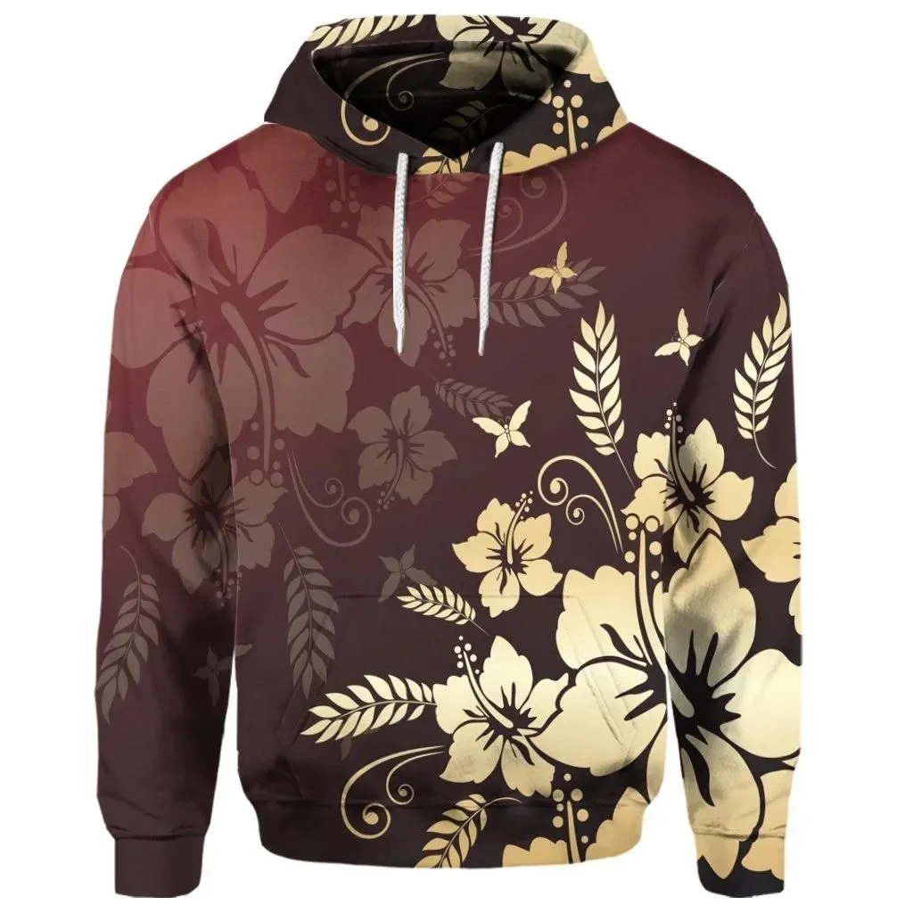 Alohawaii Hoodie - (Personalised) Hawaiian Golden Hibiscus Butterfly Polynesian Hoodie - AH - JR