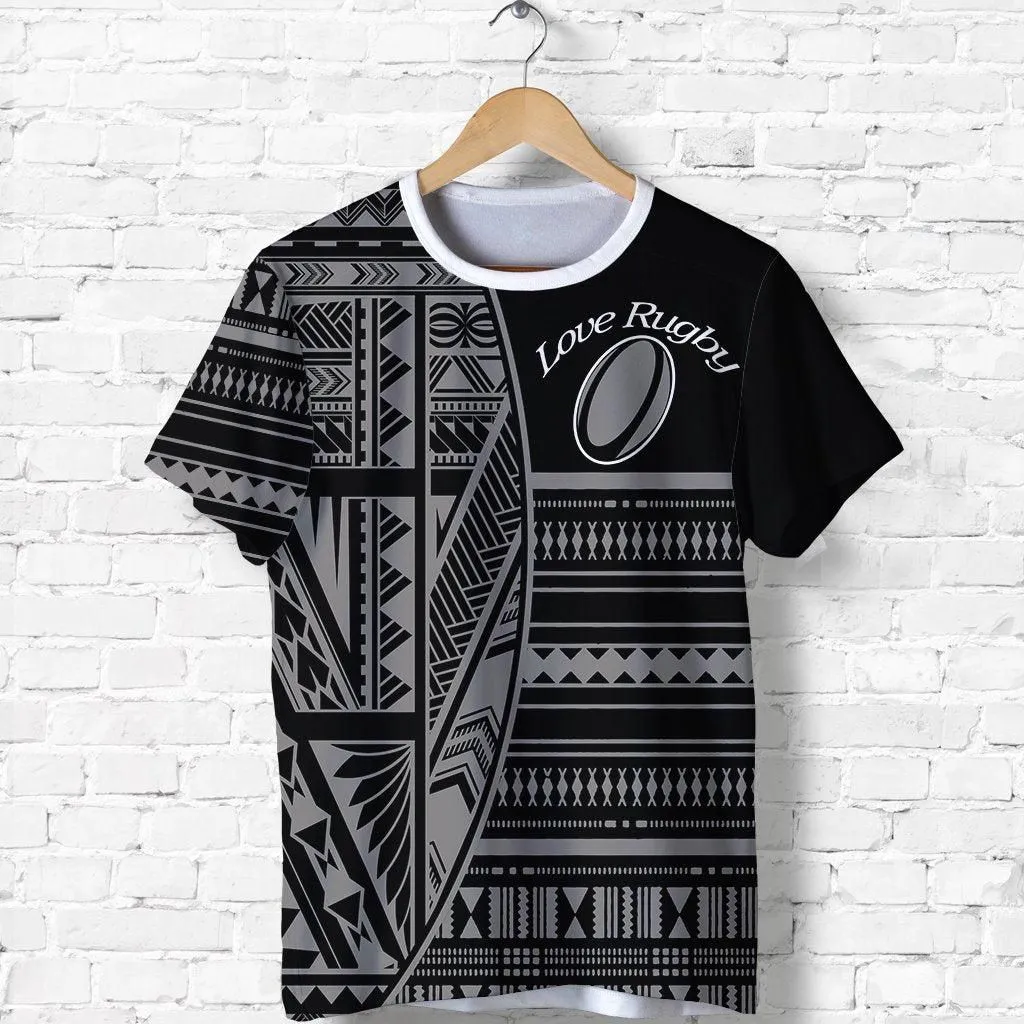 (Custom Personalised) Polynesian Rugby T Shirt With Love Style Gray - Custom Text And Number