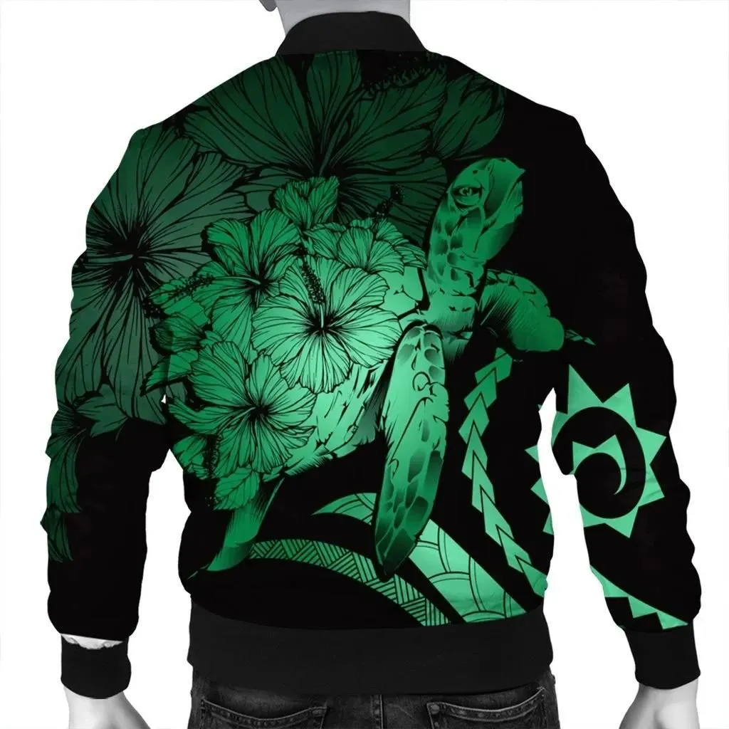 FamilyGater Jacket - Hawaii Turtle Hibiscus Polynesian Vintage Bomber Jacket - Green - AH - J4R
