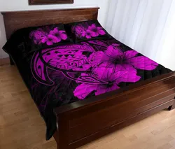 FamilyGater Home Set - Hawaiian Map Turtle Hibiscus Polynesian Quilt Bedding Set - Violet - AH J9