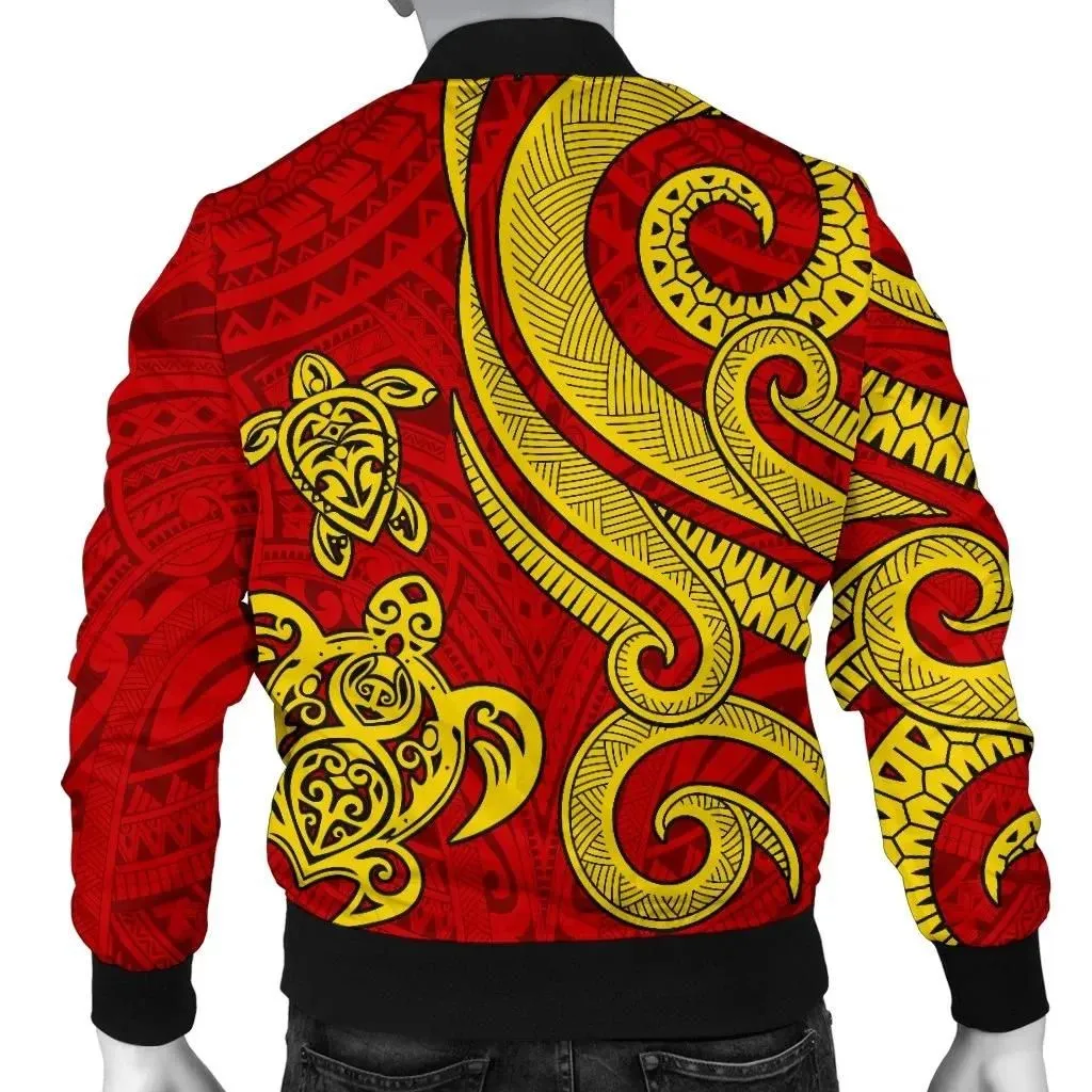 Polynesian Hawaii (Kanaka Maoli) Men Bomber Jacket - Red Tentacle Turtle - BN11