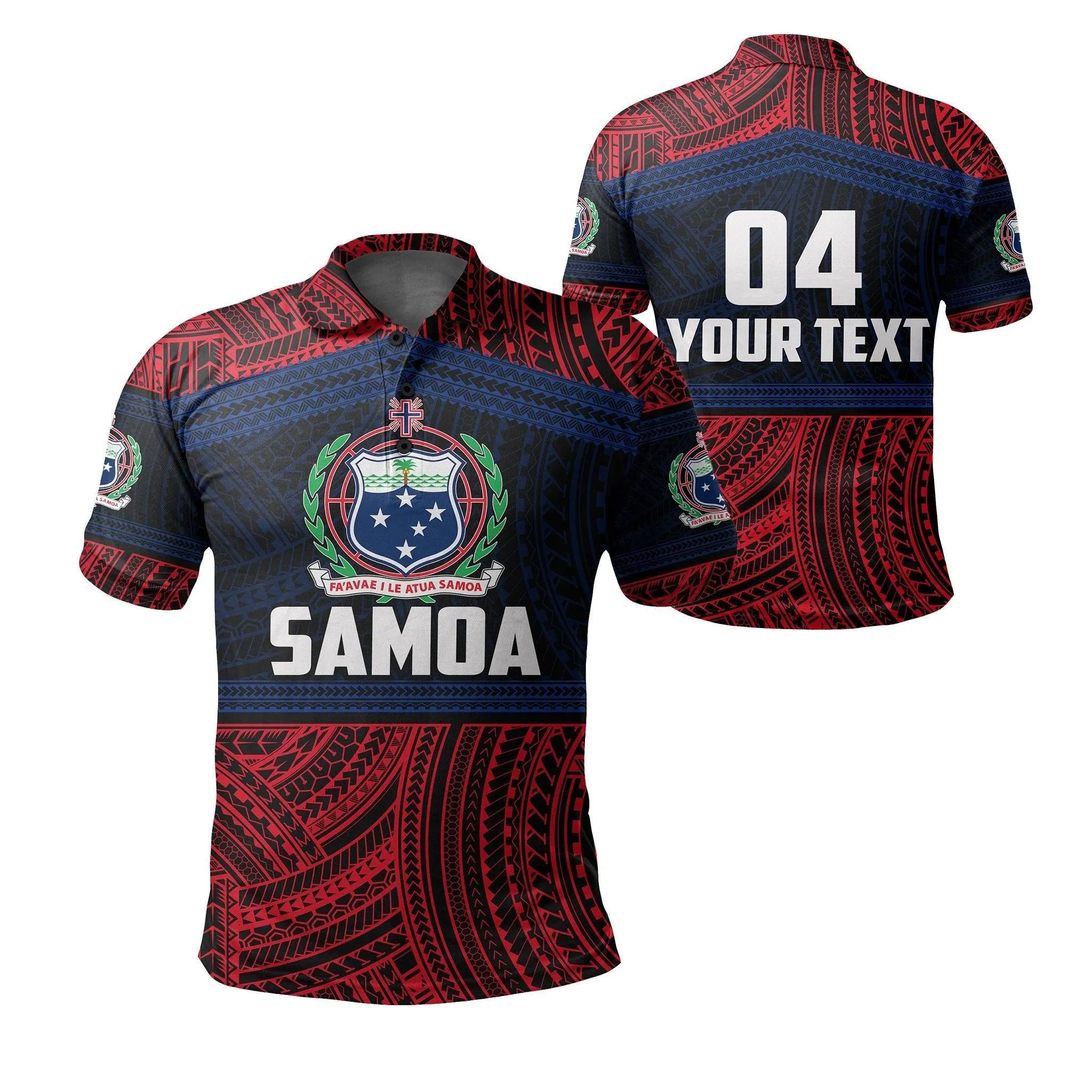(Custom Personalised) Samoa Rugby Polynesian Patterns Polo Shirt Red