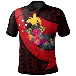 Papua New Guinea Polo Shirt - Polynesian Hook And Hibiscus (Red)