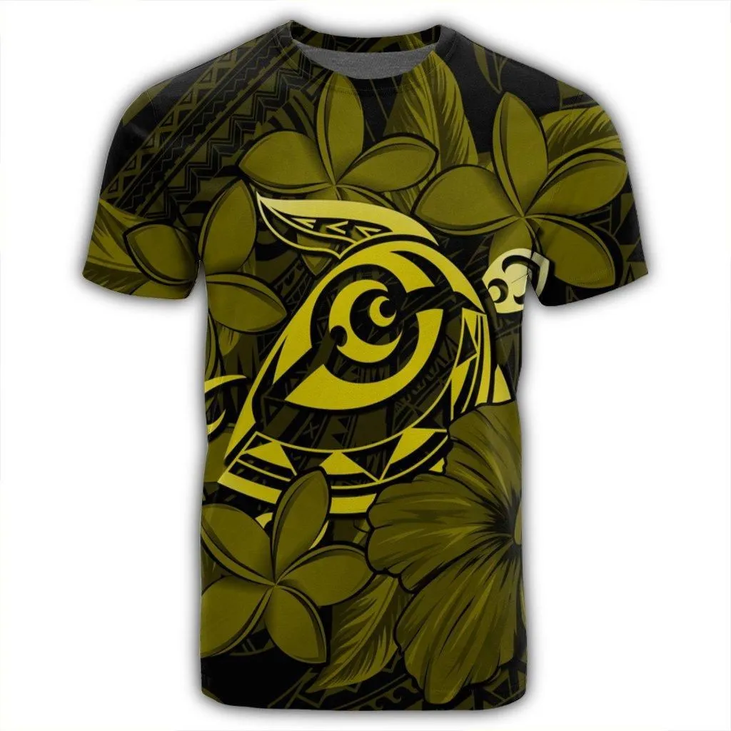 Hawaiian Turtle Hibiscus Plumeria Kanaka Polynesian T-Shirt Yellow - Soft Style - AH