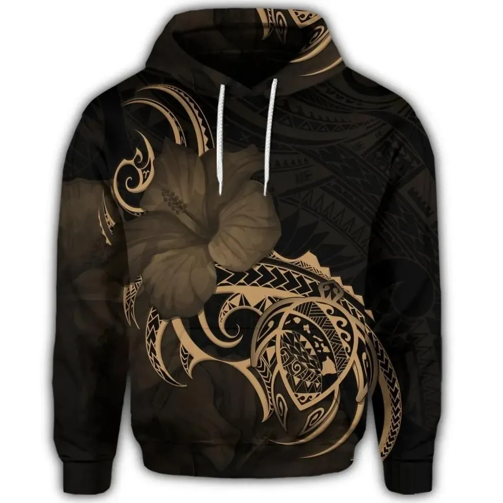 Alohawaii Hoodie - Hawaiian Map Turtle Hibiscus Divise Polynesian Hoodie Gold - AH - JR