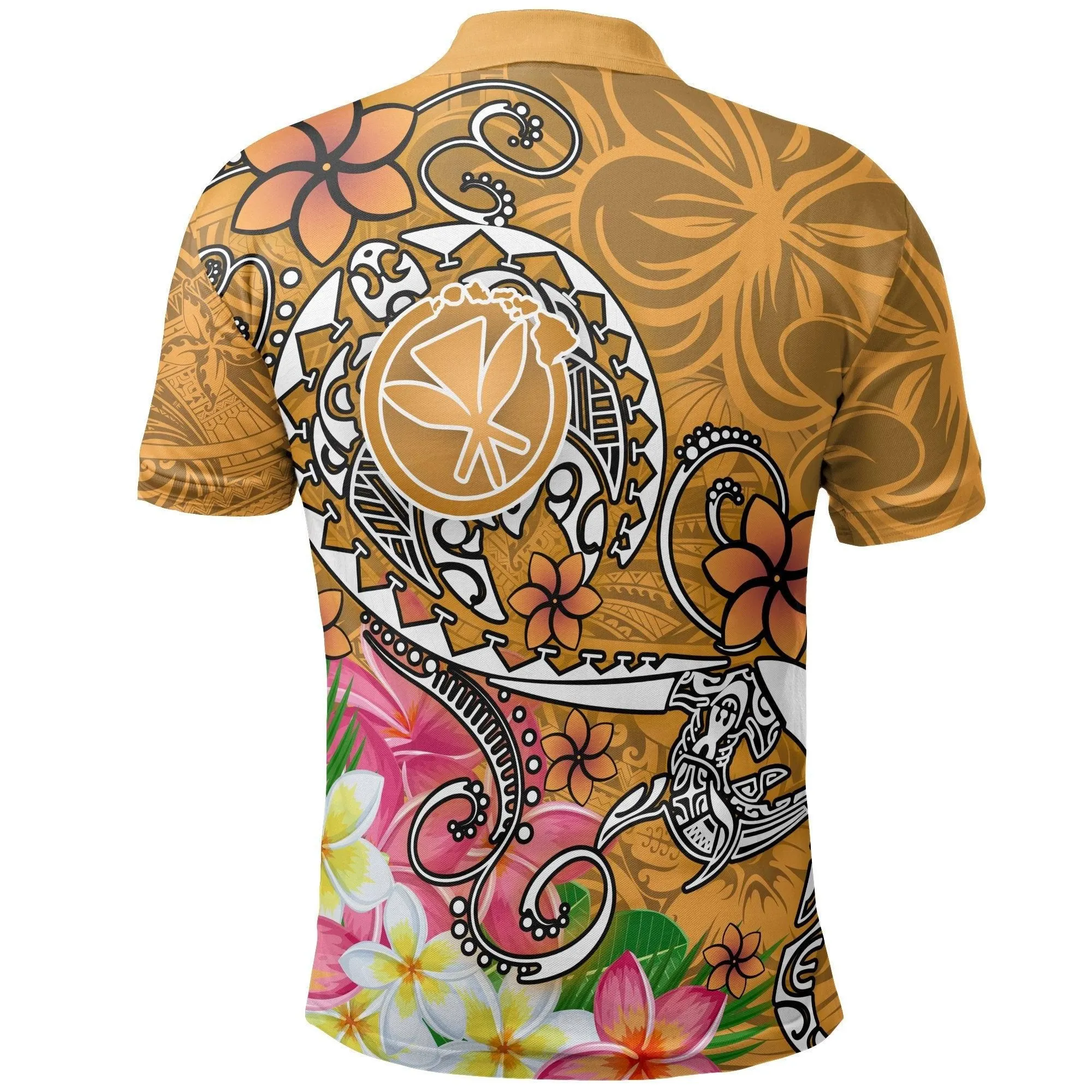 Hawaii Polo Shirt - Turtle Plumeria Polynesian Tattoo Gold Color