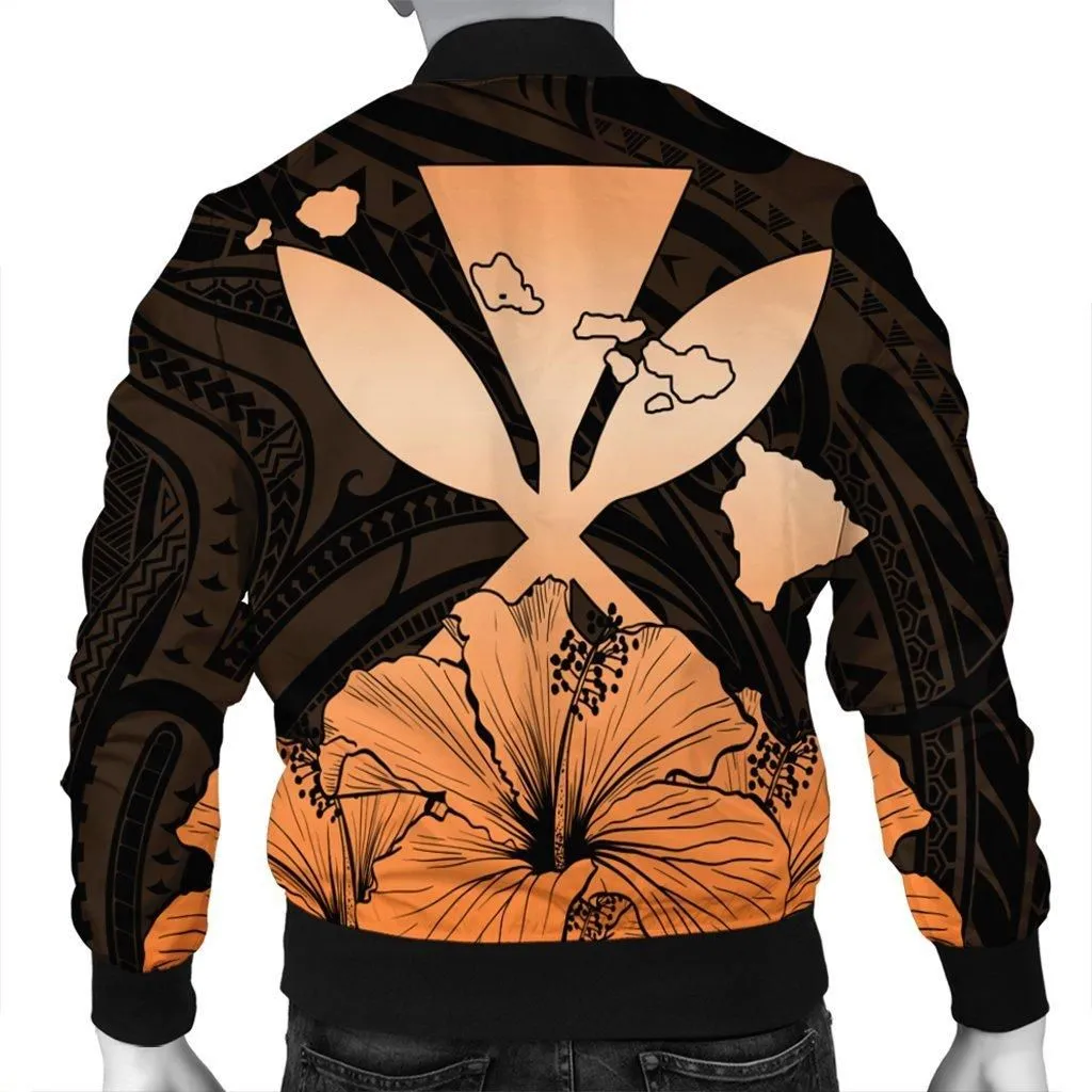 Hawaiian Kanaka Bomber Jacket Hibiscus Polynesian Love - Orange - AH