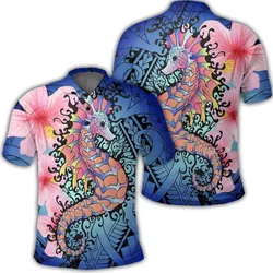 Hawaii Polynesian Pink Hibiscus Seahorse Polo Shirt