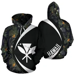 Kanaka Tropical Leaves And Flowers In The Night Hoodie - Circle Style