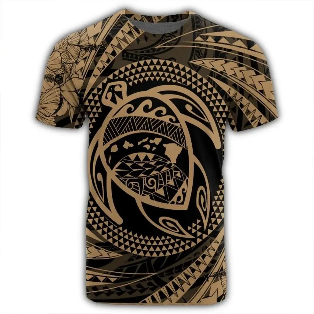 Alohawaii Tee - Hawaiian Kanaka Honu Hibiscus Tornando Polynesian Gold T-shirt AH - JR